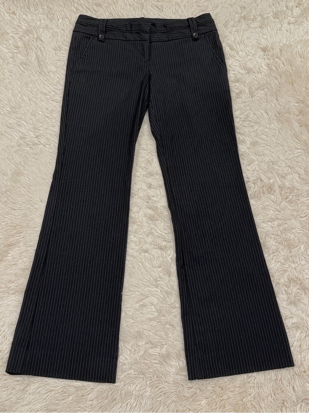 Y2K The Limited Drew Fit Pinstripe Pants 8 Flare Black Gray Low Rise Trousers